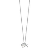 Sterling Silver Rhodium-plated Polished Mother of Pearl Heart and CZ Cross 14 Inch with 3 Inch Extension Children's Necklace